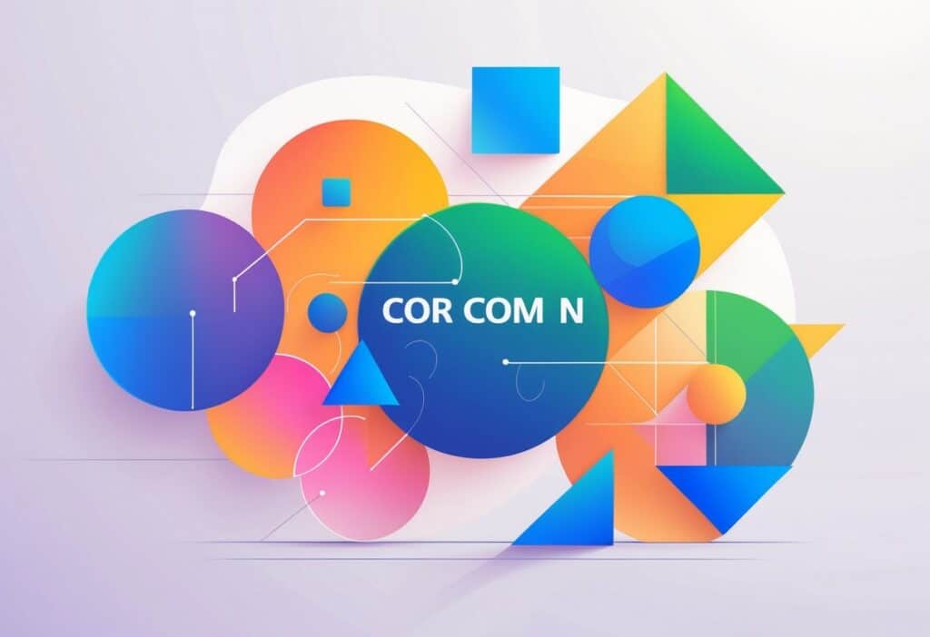 Ilustração abstrata com formas geométricas coloridas interligadas, representando a relação entre cor e número.