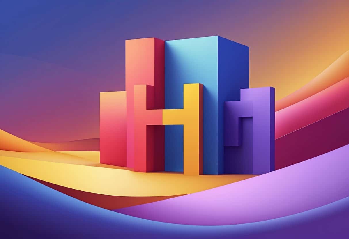 Ilustração colorida mostrando formas abstratas em tons variados que começam com a letra H, sem texto na imagem.